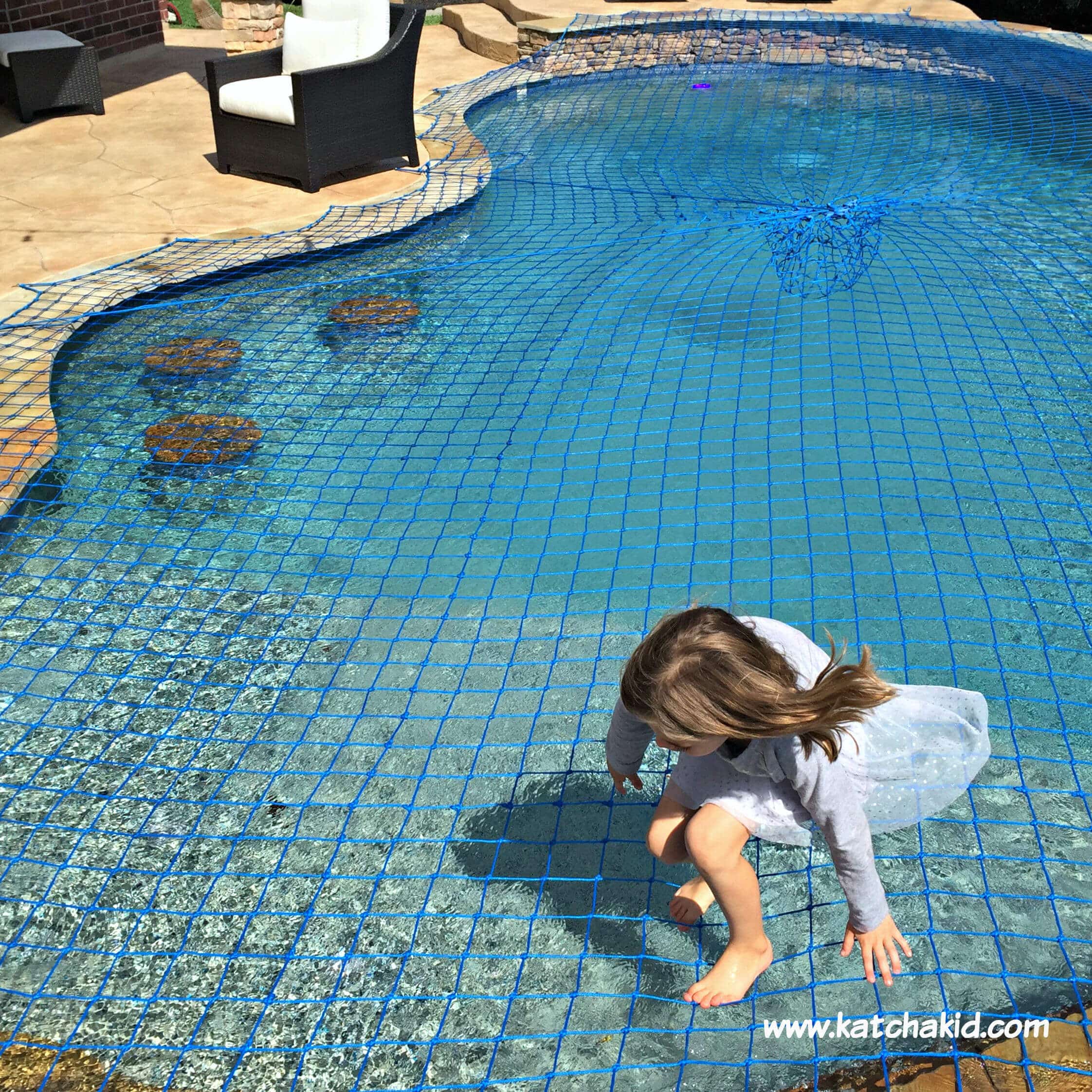 Swimming pool safety net cover installation